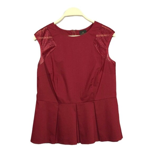 Worthington Industries Tops - Worthington Blouse Women Size S Red Peplum Ruffle Pleat Short Sleeve Workwear